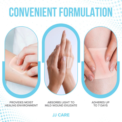 JJ CARE Hydrocolloid Dressing (Pack 10) - 4x4 Hydrocolloid Bandages with Border
